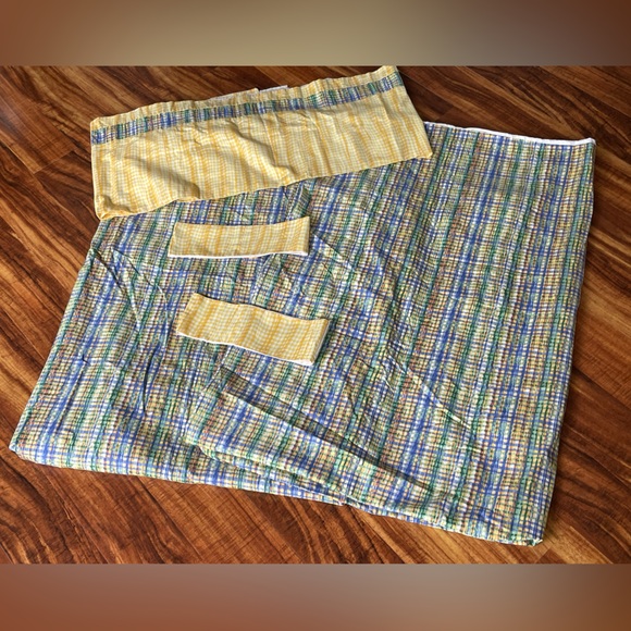 Curtains - yellow and plaid design with valence and tie backs - Picture 1 of 6